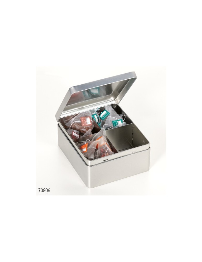 Boîte à sachets de thé 4 compartiments, argent
