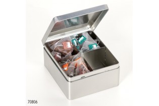 Boîte à sachets de thé 4 compartiments, argent
