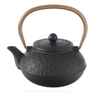 THEIERE EN FONTE NOIRE ROSACE ANSE CUIVRE