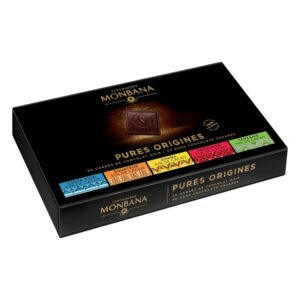 Coffret Monbana Pures Origines de 50 carrés de chocolat noir