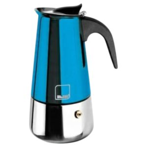 Cafetière italienne IBILI Moca Bleue 6 tasses en acier inoxydable avec finitions bleues compatible tous feux, dont induction.