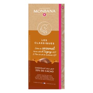 Tablette Monbana Les Classiques au chocolat au lait 33 %, éclats de caramel d’Isigny AOP, 80 g
