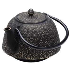 théière fonte de chine huashu 1,3 l noire/or