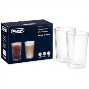 Lot de deux verres thermiques De’Longhi DLSC319 en verre transparent double paroi de 480 ml
