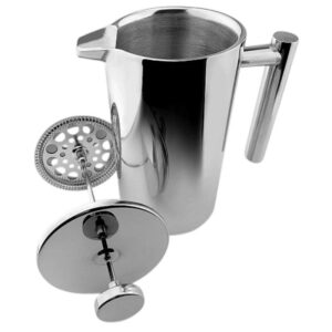 Cafetière à piston Grunwerg 6 tasses en acier inoxydable 18/10 à double paroi finition miroir