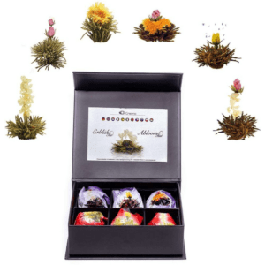 coffret fleurs de the noir et blanc