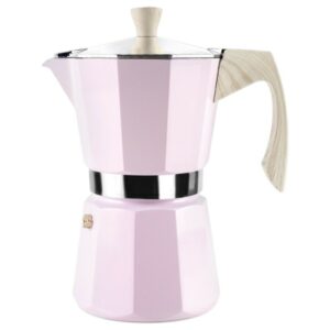 Cafetière italienne Ibili Veneto rose 9 tasses avec fond induction et poignée effet bois