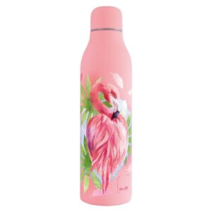 Gourde isotherme Ibili Flamingo 500 ml en acier inoxydable avec décor flamants roses et double paroi