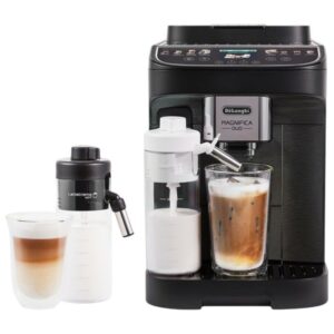 Expresso broyeur De’Longhi Magnifica Duo ECAM 330.80.BXB noire avec écran couleur et carafes LatteCrema Hot et Cool
