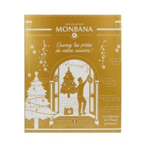 Calendrier de l’Avent Monbana 2026, coffret doré fermé avec décor de Noël