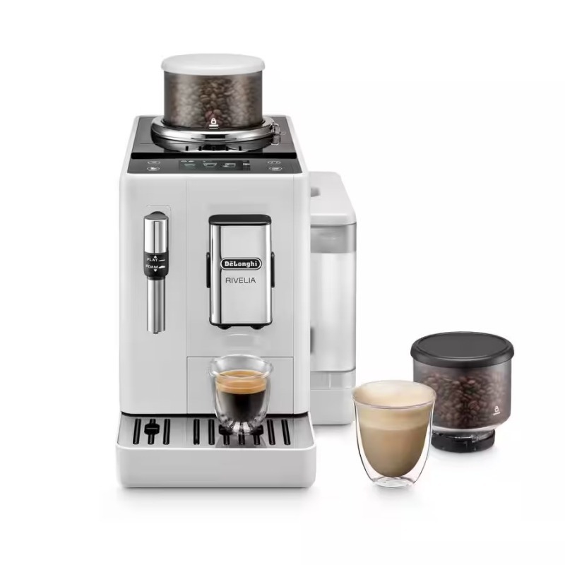 Machine à café à grains De’Longhi Rivelia FEB 4435.W Blanc Arctique avec écran tactile et deux bacs interchangeables